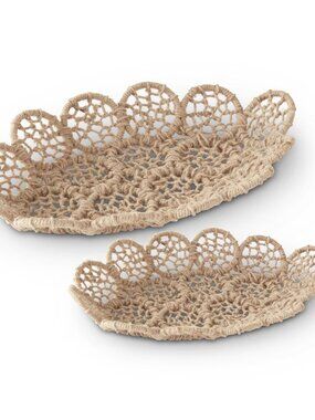 Iron Framed Jute Braided Nesting Trays 2 Size Options NEW